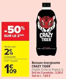 Carrefour Crazy tiger Boisson énergisante offre