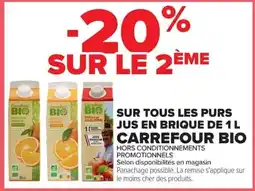 Carrefour Carrefour Bio Sur tous les purs jus en brique offre