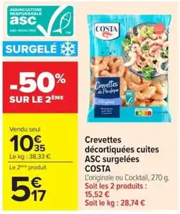 Carrefour COSTA Crevettes décortiquées cuites offre