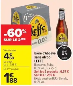 Carrefour LEFFE Bière d'Abbaye sans alcool offre