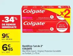 Carrefour COLGATE Dentifrice Max White Expert offre