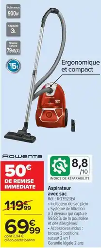 Carrefour Rowenta Aspirateur avec sac offre