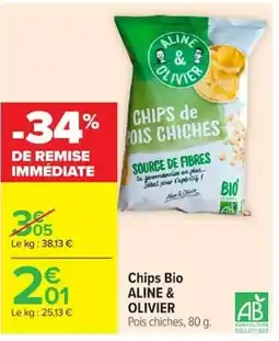 Carrefour Market ALINE & OLIVIER Chips Bio Pois chiches offre