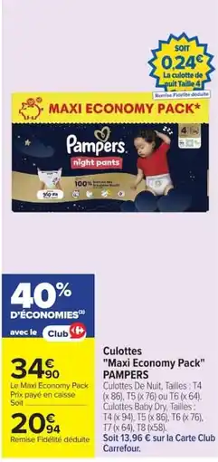 Carrefour Market Pampers Culottes De Nuit offre
