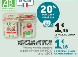 Super U U bio yaourts au lait entier offre