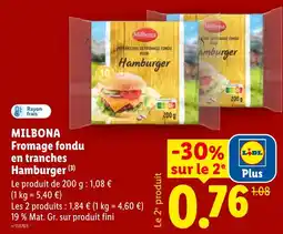 Lidl Milbona Fromage fondu en tranches Hamburger offre