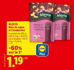 Lidl ALESTO Noix de cajou et Cranberries offre