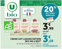 Maximarché U BIO Creme UHT liquide entière offre
