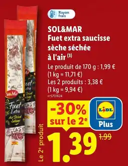 Lidl SOL&MAR Fuet extra saucisse sèche séchée à l'air offre
