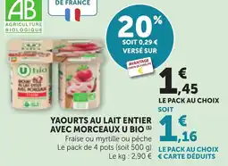 Bi1 U bio yaourts au lait entier avec morceaux offre