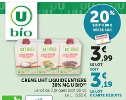 Bi1 U BIO Creme UHT liquide entière offre