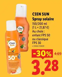 Lidl CIEN SUN Spray solaire offre
