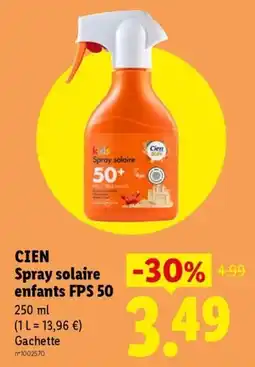 Lidl Cien spray solaire enfants fps 50 offre