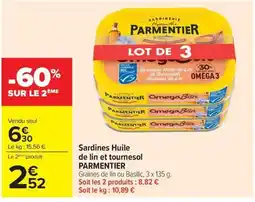 Carrefour Market PARMENTIER Sardines Huile de lin et tournesol offre