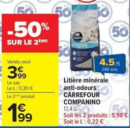 Carrefour Market COMPANINO Litière minérale anti-odeurs offre