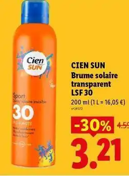 Lidl Cien - brume solaire transparent lsf 30 offre
