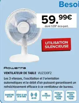 Gitem Rowenta VENTILATEUR DE TABLE VU2330F2 offre