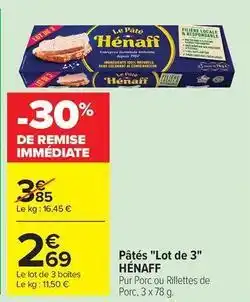 Carrefour Market Hénaff - pâtes lot de 3 offre