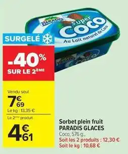 Carrefour Market Sorbet plein fruit offre
