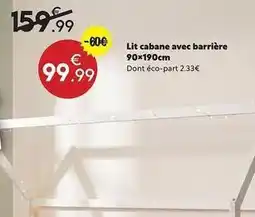 Maxi Bazar Lit cabane avec barrière 90x190cm offre