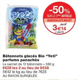 Monoprix Yeti Bâtonnets glacés Bio parfums panachés offre