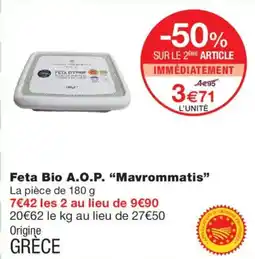 Monoprix Mavrommatis Feta Bio A.O.P. offre