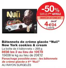 Monoprix Nuii Bâtonnets de crème glacée New York cookies & cream offre