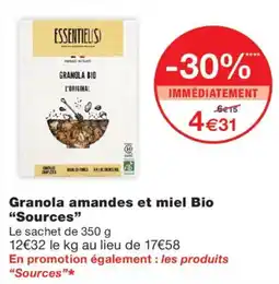Monoprix Sources Granola amandes et miel Bio offre