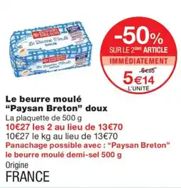 Monoprix Paysan Breton Le beurre moulé doux offre