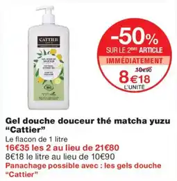 Monoprix Cattier Gel douche douceur thé matcha yuzu offre