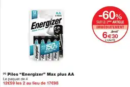 Monoprix Energizer Piles Max plus AA offre