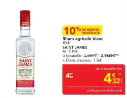 METRO Saint James Rhum agricole blanc offre