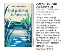 France Loisirs Anne Gourlaouen L'enfant du Pont des Écrevisses offre