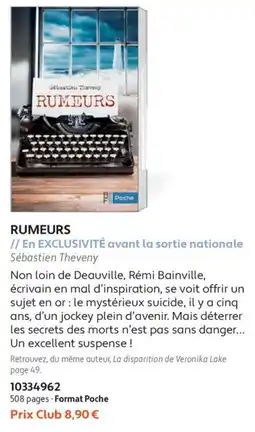 France Loisirs Poche RUMEURS offre