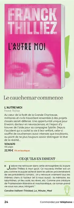France Loisirs Franck Thilliez L'autre moi offre