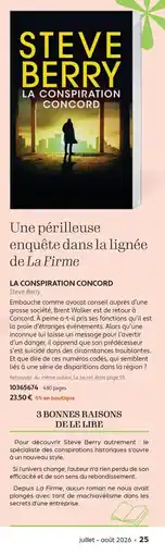France Loisirs STEVE BERRY LA CONSPIRATION CONCORD offre
