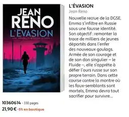 France Loisirs JEAN RENO L'ÉVASION offre