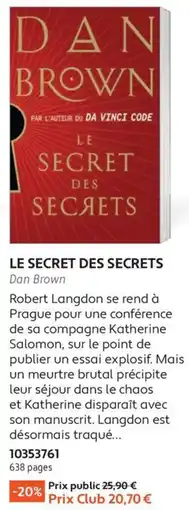 France Loisirs Dan Brown Le Secret des Secrets offre