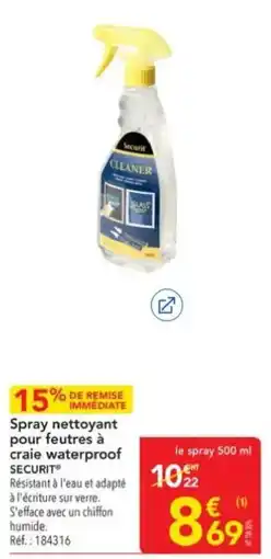 METRO SECURIT Spray nettoyant pour feutres à craie waterproof offre
