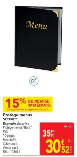 METRO SECURIT Protège-menus offre