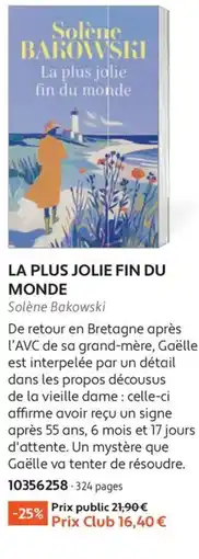 France Loisirs Solène Bakowski La plus jolie fin du monde offre