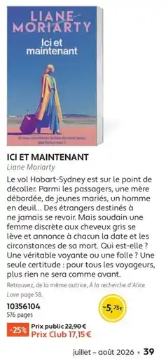 France Loisirs Liane Moriarty Ici et maintenant offre