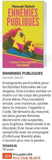 France Loisirs Hannah Deitch ennemies publiques offre