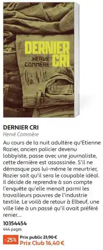 France Loisirs Hervé Commère DERNIER CRI offre