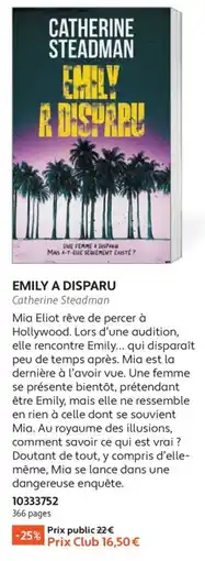 France Loisirs Catherine Steadman Emily a disparu offre