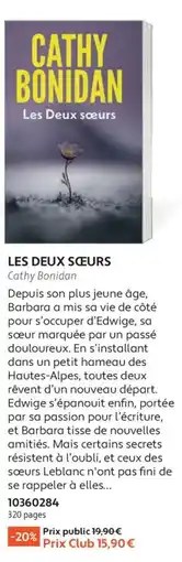 France Loisirs Cathy Bonidan Les deux sœurs offre