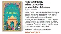 France Loisirs Perveen mistry mène l'enquête la malédiction de satapur sujata massey offre