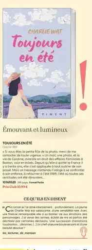 France Loisirs Charlie Wat Toujours en été offre