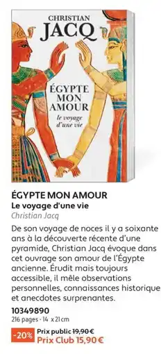 France Loisirs Christian Jacq ÉGYPT MON AMOUR offre