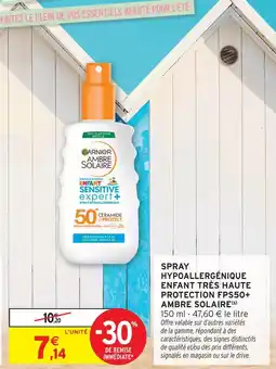 Intermarché Contact Ambre solaire spray hypoallergénique enfant très haute protection fps50+ offre